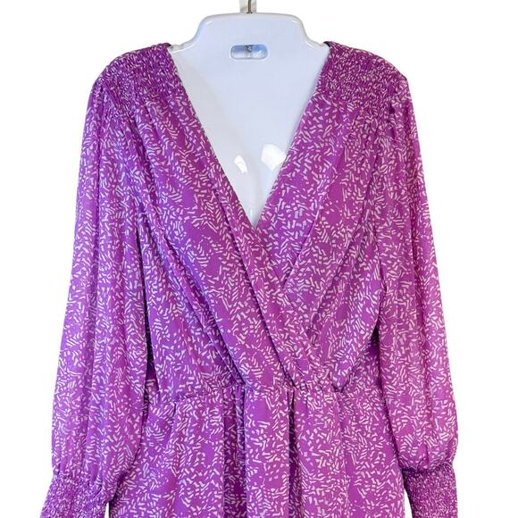 Halogen Purple Floral Chiffon Long Sleeve Midi Dress Women's Sz L - Picture 2 of 11